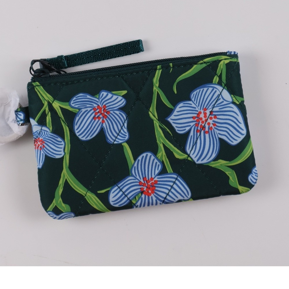 Vera Bradley Zip ID Case Charlotte Stems Green Blue Floral NWT